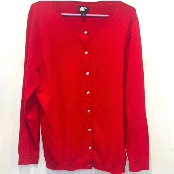 Lands' End Vibrant Red Cardigan NWOT - Picture 4 of 8